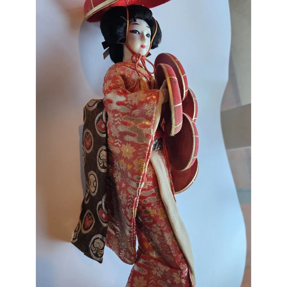Vintage 1960 Nishi Doll Geisha Red Kimono Japan 17” Tall Japanese